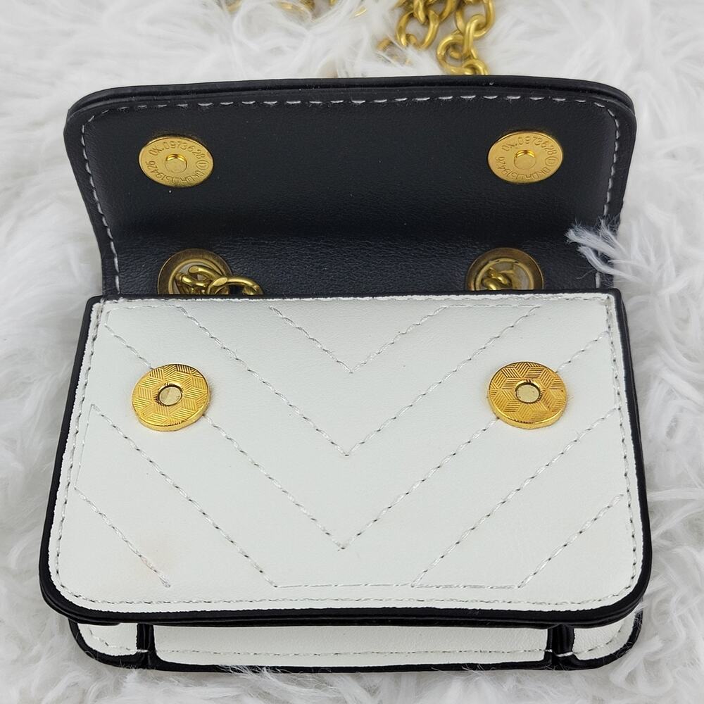 Designer Micro Mini Purse White Quilted Brass Spell Out Crossbody Chain Bag New - Picture 5 of 8